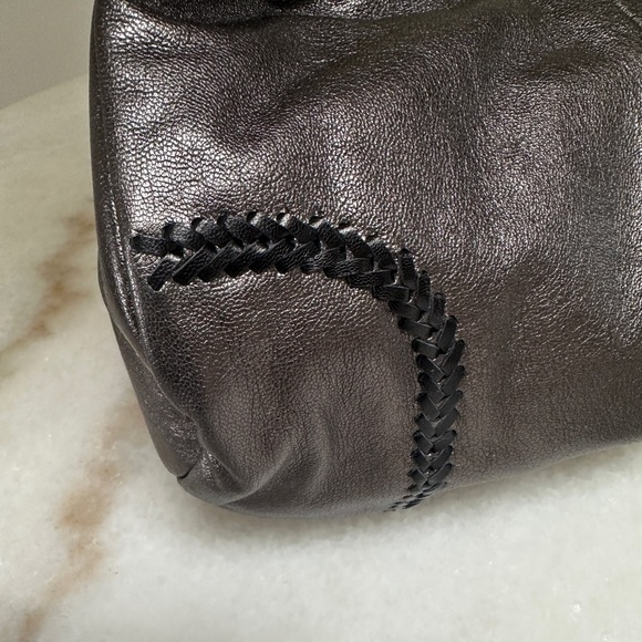 Y2K Via Spiga Madeline Pewter Leather Hobo with Braided Strap and Tassel NWT - Picture 7 of 8